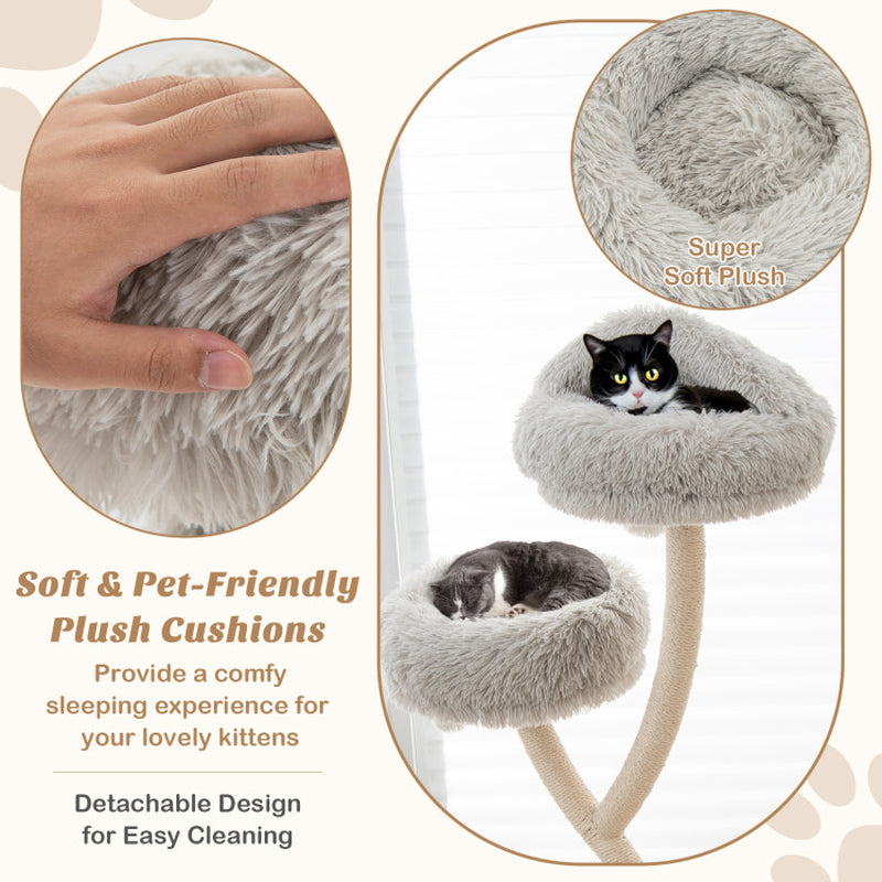 70" Tall Metal Cat Tree Tower with 3 Plush Perches & Sisal Scratching Posts