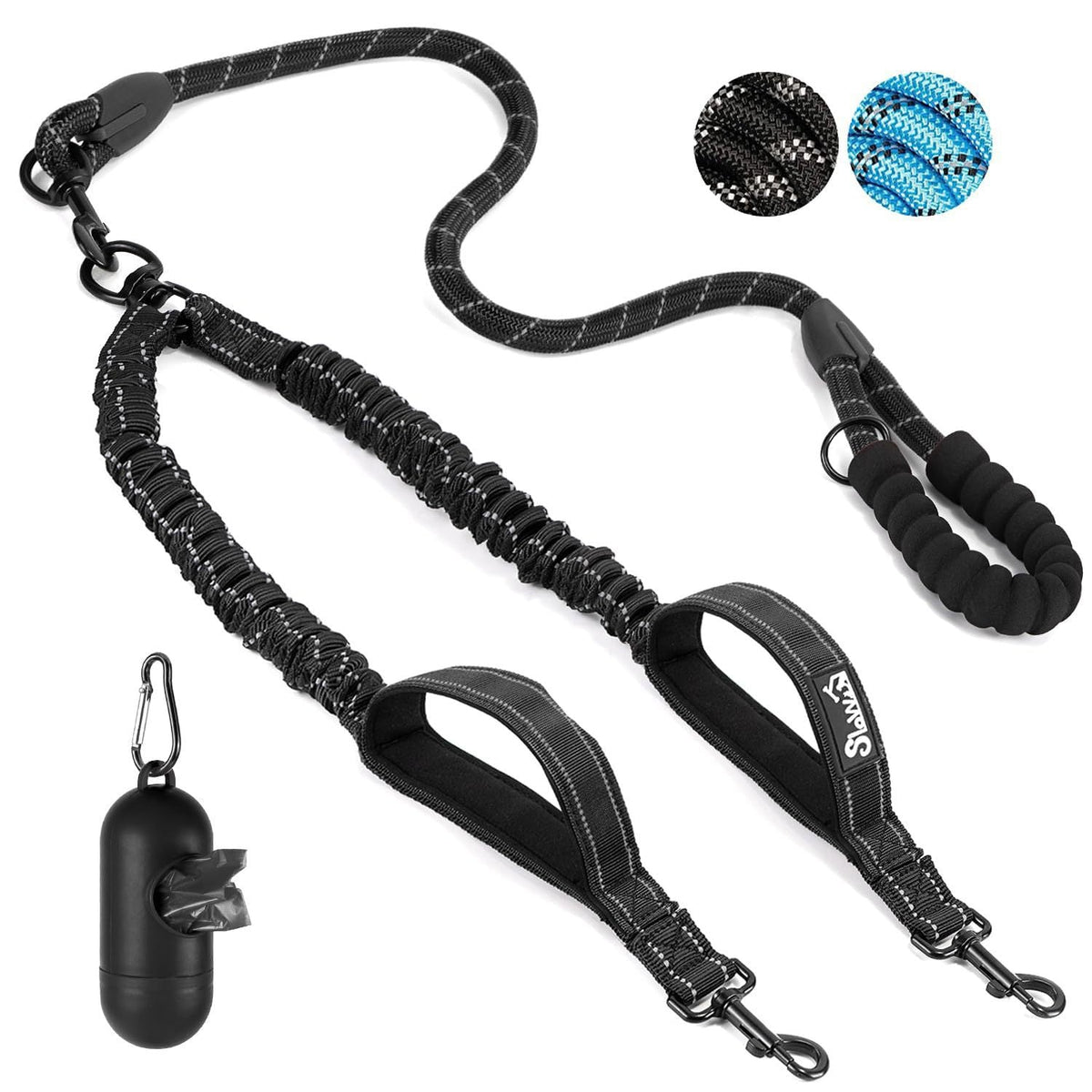 Amazon Double Dog Leash Anti-Escape Cushioning Comfortable 360  Rotating Heavy-Duty Reflective Traction Strap